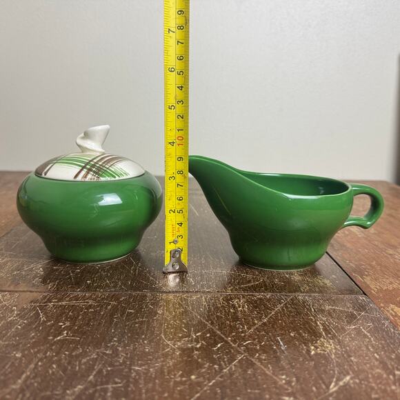 Vintage MCM retro green white brown ceramic cream &‎ sugar serving set - Picture 10 of 11